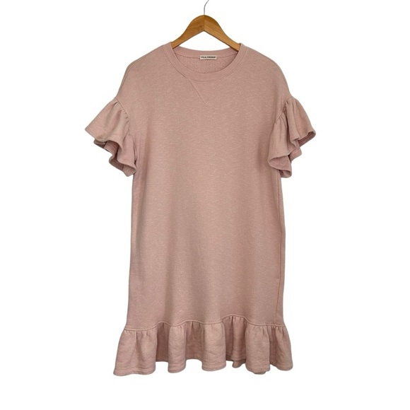 Ulla Johnson Womens Ruffle Sleeve Hem Dress Sz Medium Rose Washed Terry Knit - Picture 3 of 8